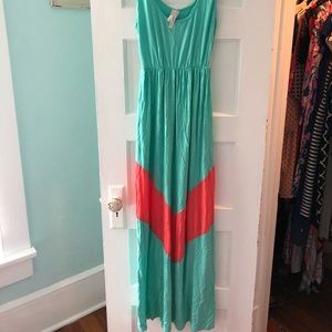 Sea foam green and coral maxi dress